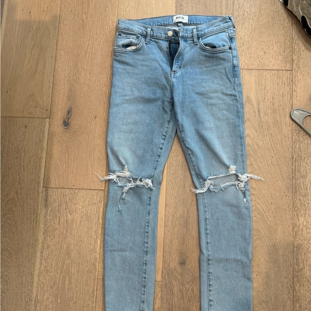 Agolde Blue Skinny/Slim Jeans with Distressed Knees